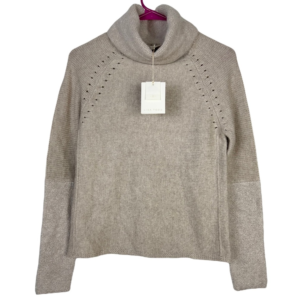 Lisa Todd Womens Pullover Sweater Beige Wool Blend Long Sleeve Turtleneck XS New
